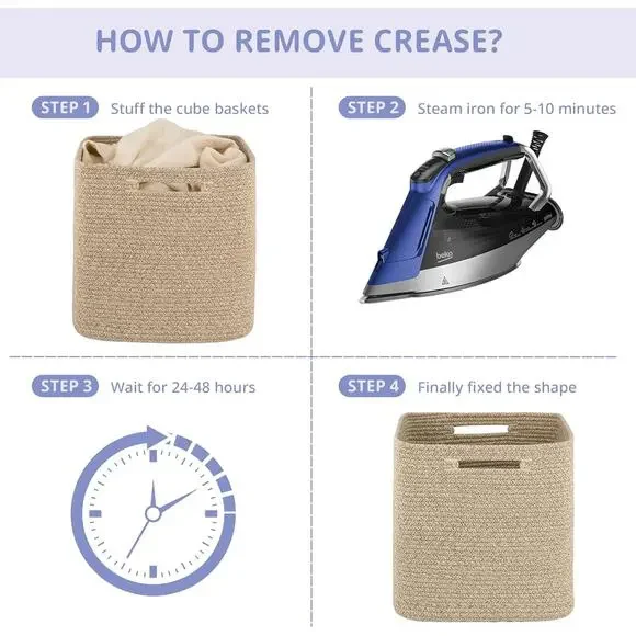 OIAHOMY 13” Storage Cubes Cotton Rope Woven Bins Shelf Organizer 2 Pack - Picture 5 of 7